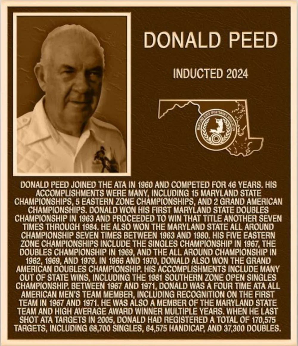 Hall of Fame plaque for Donald Peed