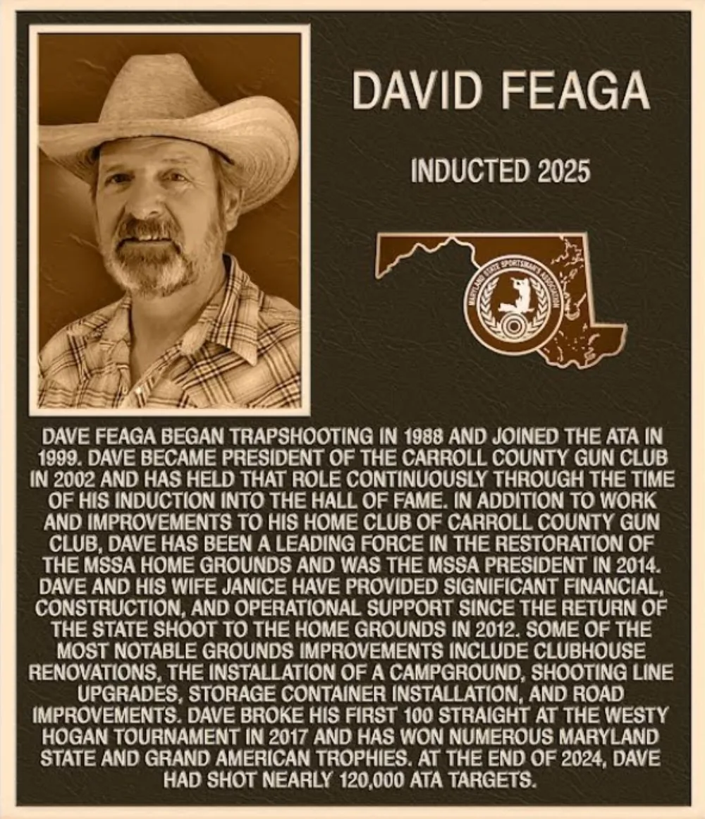 Hall of Fame plaque for David Feaga