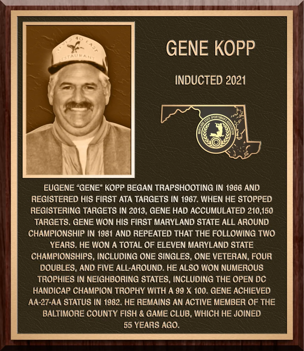 Hall of Fame plaque for Gene Kopp